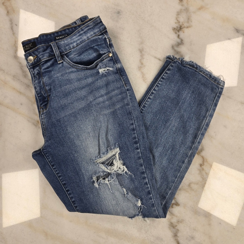 Judy Blue Distressed Boyfriend Jeans 13/31‎ Blue Ripped Frayed Denim Streetwear